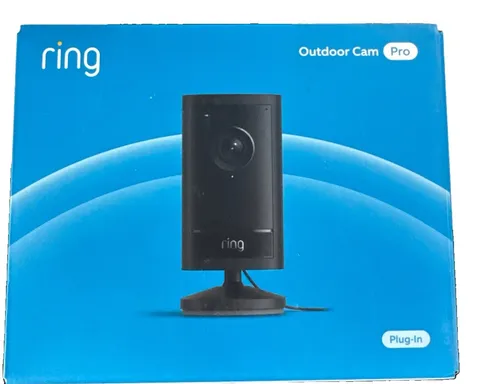 Ring Outdoor Cam Pro 4K Retinal Plug‑In Security Camera Wide Angle Black -NEW
