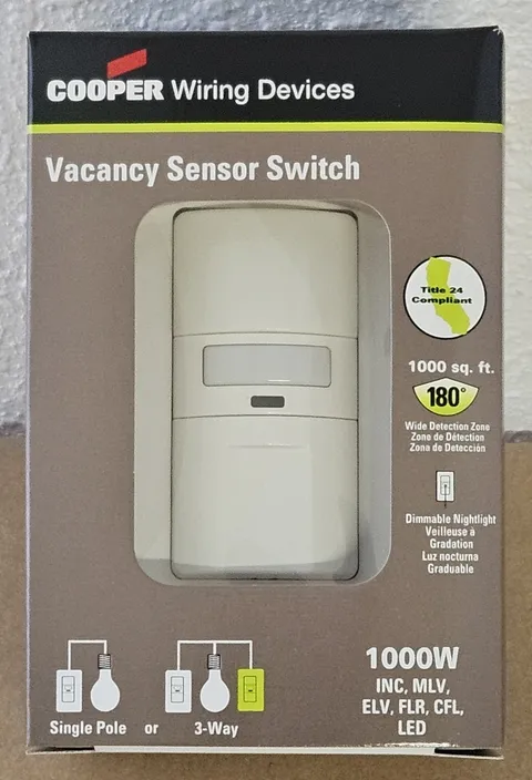 Cooper VS310U-W Vacancy Sensor Switch, Single-Pole or 3-Way, 1000W/VA - 120V/AC