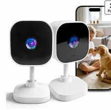 2-Pack 2K HD WiFi Indoor IP Security Cameras, Motion Detection, Two-Way Audio