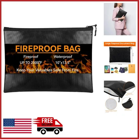 Large Fireproof Document Bag 10"x13.5" for Passports and Valuables Storage