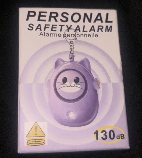 Personal Alarm - Purple Cat, Safety , Long Standby,  130dB, LED Brand New In Box