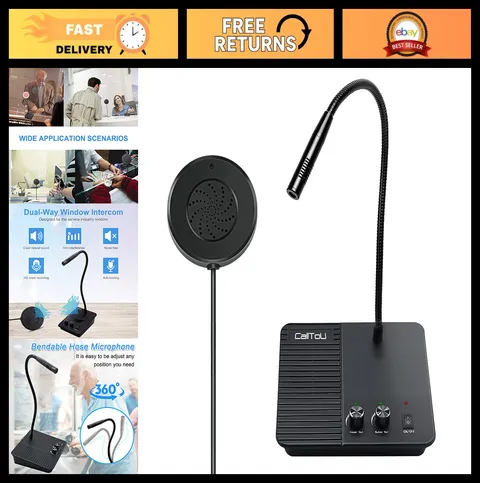 2-Way Window Intercom System - Anti-Interference Microphone for Business, Office
