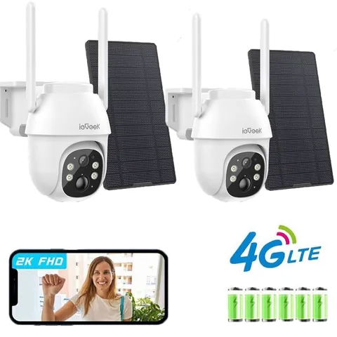 2-PACK 2K Wireless Outdoor 4G LTE Solar Security Camera Home Battery CCTV System
