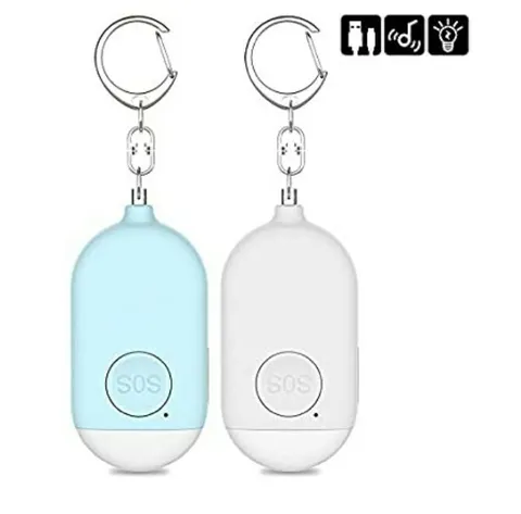 Set of 2 Personal Safety Alarm With Key Ring, LED light, USB Rechargeable. 