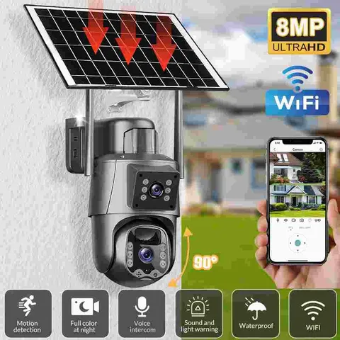8MP Camara De Seguridad Solar Wifi Inalambrica Con Vision Nocturna Para Exterior