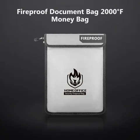 Fireproof Document Bag 2000°F Money Bag for Cash,Gray | 5x’’ Two Pockets Safe...