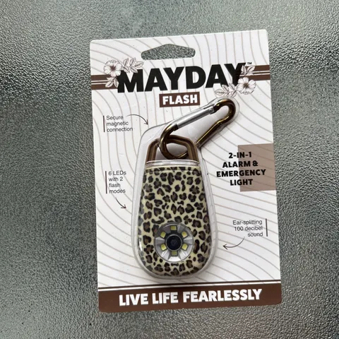 Mayday Flash Personal Alarm 100dB Emergency Light Cheetah Print Carabiner