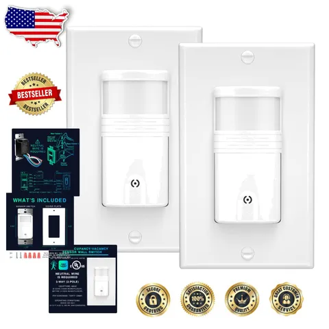 3-Way Motion Sensor Light Switch 2-Pack, In-Wall, Auto On/Off, Title 24