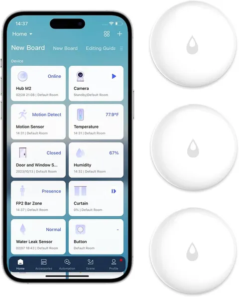 Water Leak Sensor 3 Pack, Zigbee Water Leak Detector for Alarm System | Requires