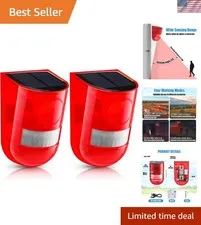 2 Pack Solar Motion Sensor Alarm 129db Outdoor Strobe Light,Red