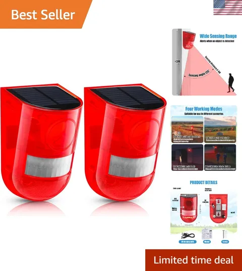 2 Pack Solar Motion Sensor Alarm 129db Outdoor Strobe Light,Red