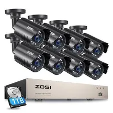 ZOSI 5MP Lite DVR H.265+ 8CH 1080P Security Camera System 1TB Recording Outdoor