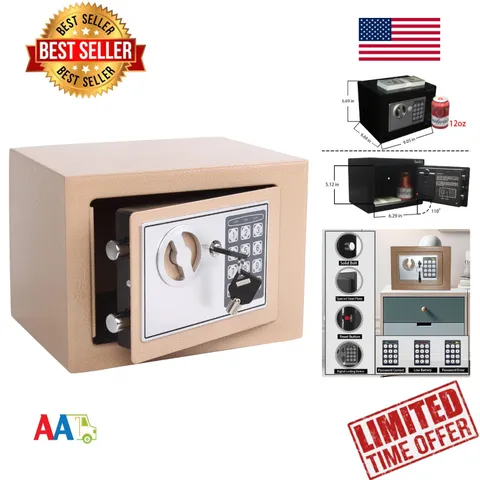 Small Digital Safe Box 0.23 Cu Ft Keypad Lock, Wall Mount, Portable, Fireproof