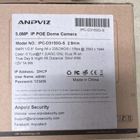 Anpviz IPC-D3150G-S 5MP IP Dome Camera 2.8mm 2592x1944 PoE Night Vision HD