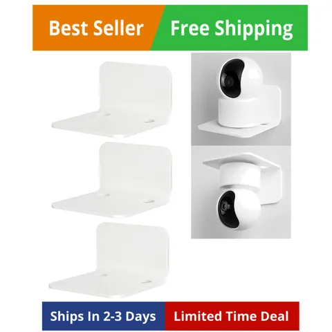 White Floating Wall Shelves Set of 3 for Security Cameras, Baby Monitors, Spe...