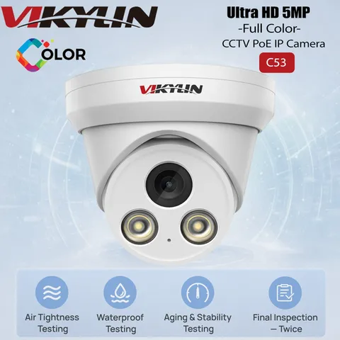 Vikylin 5MP Full Color Night Vision PoE IP Camera Outdoor MIC Audio Metal Wired