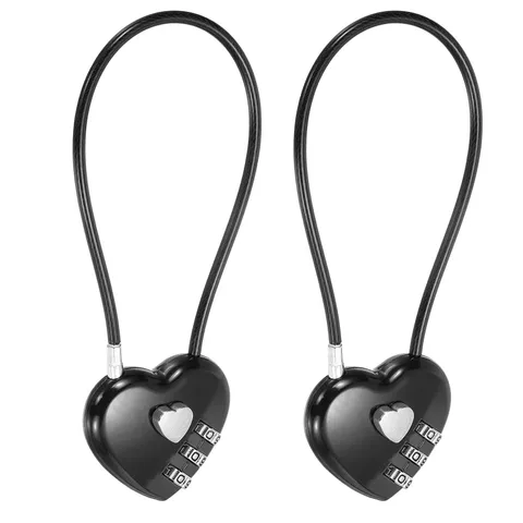 Combination Padlock (7.9 Inch, Black)(2 Pcs), 3-Digit Heart Shaped Combo Padlock