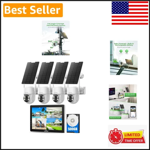 Complete Solar-Powered Security Camera System with Motion Alerts & Night Vision