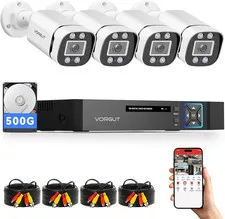 Wired Security Camera System Outdoor, 4 Channel 5MP Lite AHD TVI DVR Recorder wi