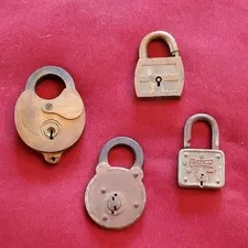 Vesco Secure Lot of 4 Small Antique-Finish Metal Keyed Padlocks  No Keys