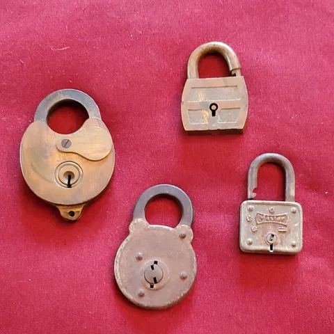 Vesco Secure Lot of 4 Small Antique-Finish Metal Keyed Padlocks  No Keys