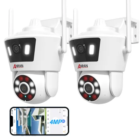 2 Pack Wireless Dual Lens Security Camera Pan/Tilt Wifi Home Outdoor 2 Way Audio