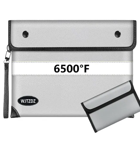 Upgraded 6500° Fireproof Document Bag for Cash,13.9"×10.7"& 8"×5"Small Fire P...