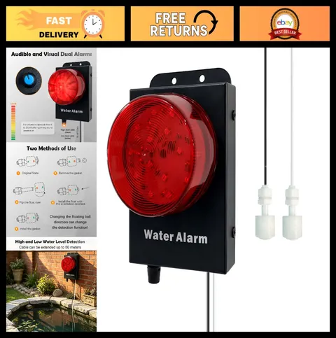 Water Level Alarm 16.4ft Dual Sensors 120dB Strobe Battery-Powered Sump Pump