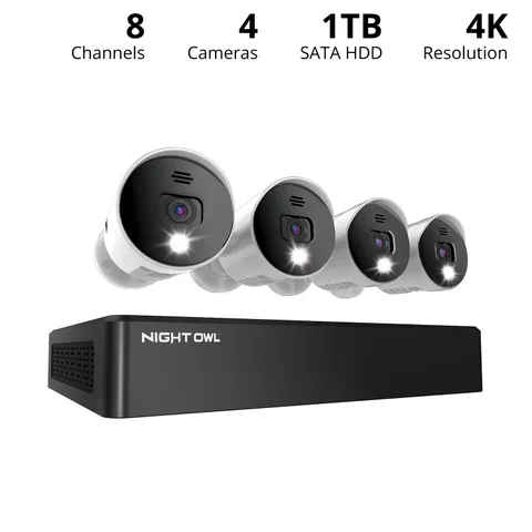 Night Owl WM-BTD881-4LSA 8 CHANNEL 4K DVR WITH 1TB HDD 4 CAMERAS SECURITY SYSTEM