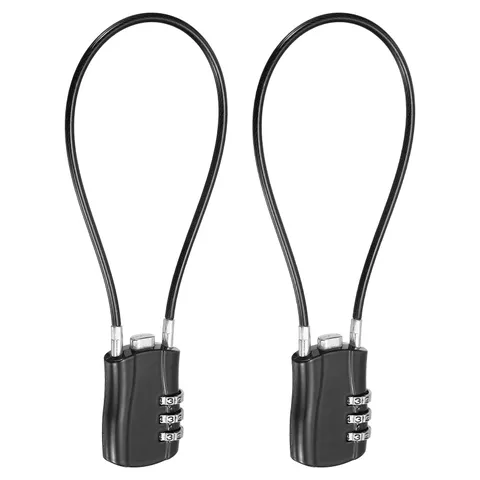 3-Digit Combination Padlock with Coated Steel Wire Rope (9.8 Inch, Black) (2Pcs)