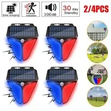 2/4X Solar Alarm Light Strobe Light Wireless Motion Sensor Detector Outdoor LED