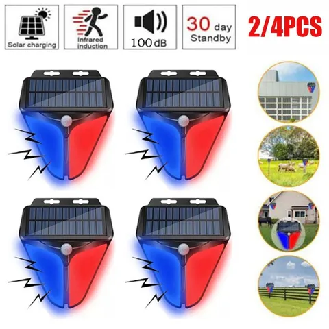 2/4X Solar Alarm Light Strobe Light Wireless Motion Sensor Detector Outdoor LED