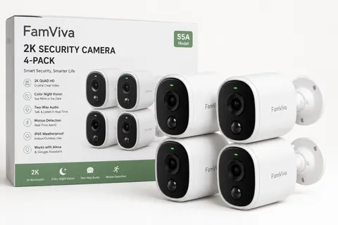 FamViva S5A 2K Wireless Wi-Fi 4-Pack Indoor/Outdoor Cams Night Vision