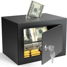 Small Safe Box with Key Lock,Mini Safe for Money with Coin Slot，Steel Security D