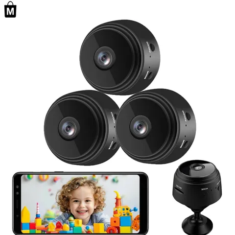 3 Mini WiFi Security Cameras - 150° Wide-Angle, Night Vision & Loop Recording