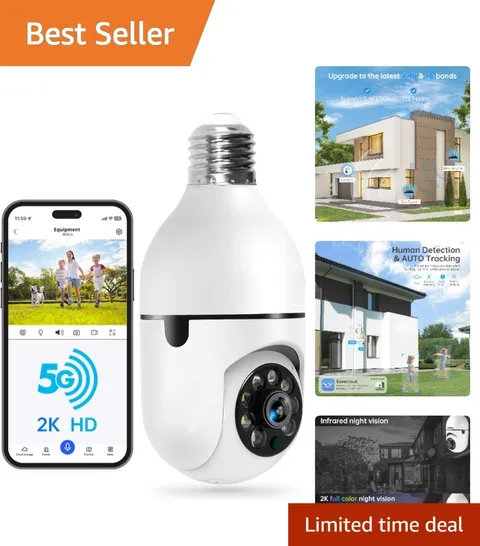 5G WiFi Light Bulb Security Camera - 2K HD with Color Night Vision & Two-Way ...
