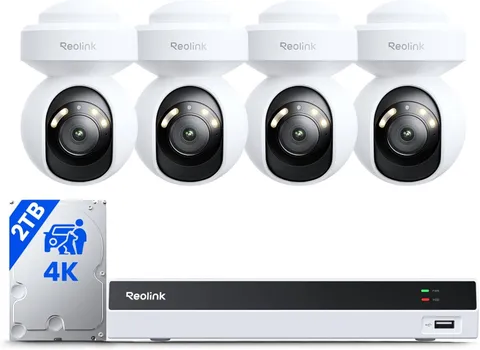 Reolink 4K Security Camera System with PT Auto-Tracking, 355°Pan 50°Tilt, 4K Poe