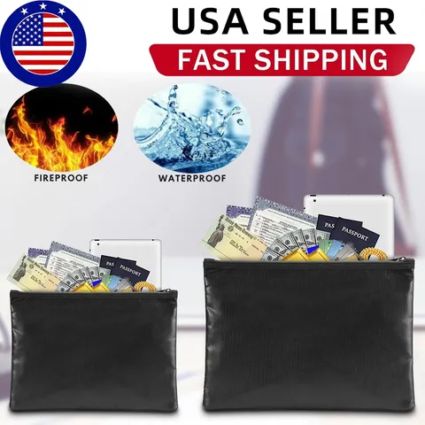 2000℉ Fire Proof money Bag Fireproof Document Zipper Pouch Waterproof Safe Cash