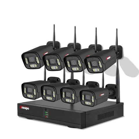 Security Camera System Wireless, 8 Plug-in Wired Outdoor Indoor Cameras