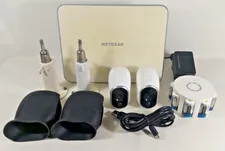 Lot of 2 Netgear Arlo VMC3030 Wireless Security Cameras with Base and batteries