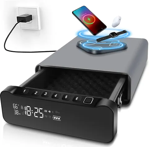 Biometric Gun Safe with Phone Charger Clock Handgun