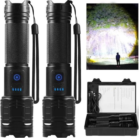 2 Pack Rechargeable LED Flashlight 90000 High Lumen Super Bright Handheld Tactic
