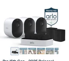 Arlo Essential 3rd Gen 2K Wireless Outdoor Battery Camera System Kit, 3-Cam