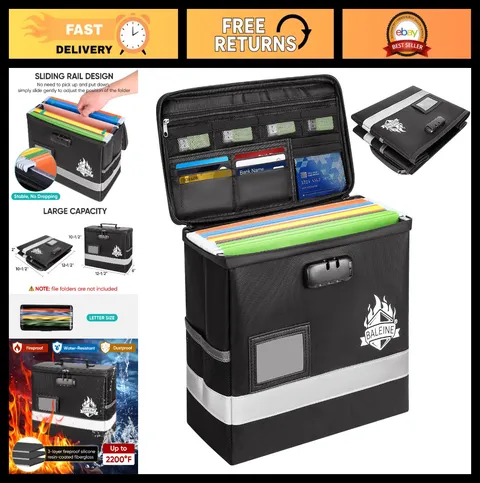 Fireproof Document Box with Lock - Portable Waterproof File Organizer for Import