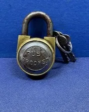 Vintage Brass Rust Proofed  Keyed Padlock w/ 2 Keys