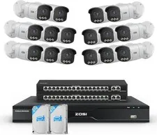 ZOSI 32CH 4K 16pcs 8MP PoE Security Camera System Night Vision Detect Audio 8TB