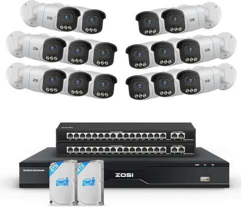 ZOSI 32CH 4K 16pcs 8MP PoE Security Camera System Night Vision Detect Audio 8TB