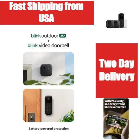 Blink Outdoor 2K+ Security Camera Kit 2 Cameras Doorbell Sync Module