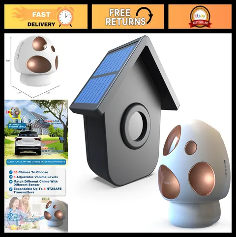 Wireless Driveway Alarm - 1/2 Mile Range Solar Motion Sensor Detector, Weatherpr