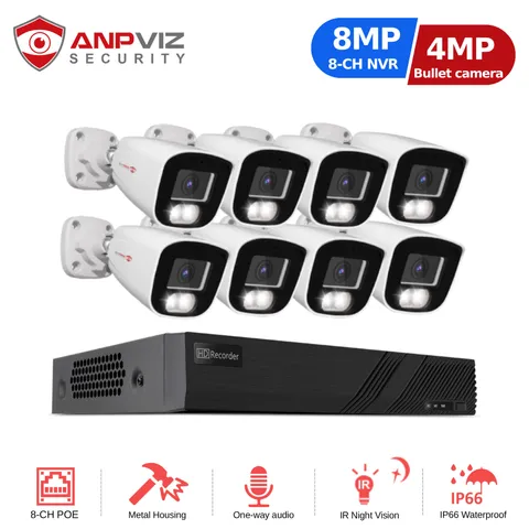 Anpviz 4K 8CH NVR 4MP Bullet POE Outdoor IP Security Camera System IR Night Visi